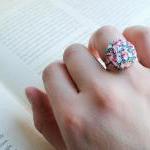 Liberty Of London Button Ring, Nickel , Pink,..