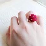 Red Polka Dot Button Ring, Nickel , Red, Spotty,..