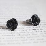 Black Rose Stud Earrings, Nickel , Flower