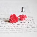 Red Rose Stud Earrings, Nickel , Flower