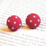 Red Polka Dot Button Earrings, Large, Nickel Studs