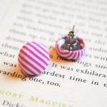 Candy Stripe Button Earrings, Pink, Nickel Studs