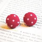 Red Polka Dot Button Earrings, Large, Nickel Free Studs