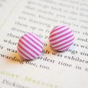 Candy Stripe Button Earrings, Pink, Nickel Free Studs