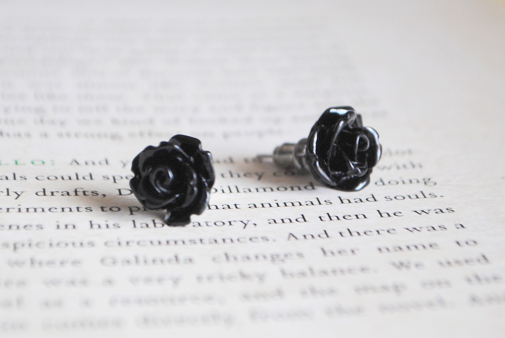 Black Rose Stud Earrings, Nickel , Flower