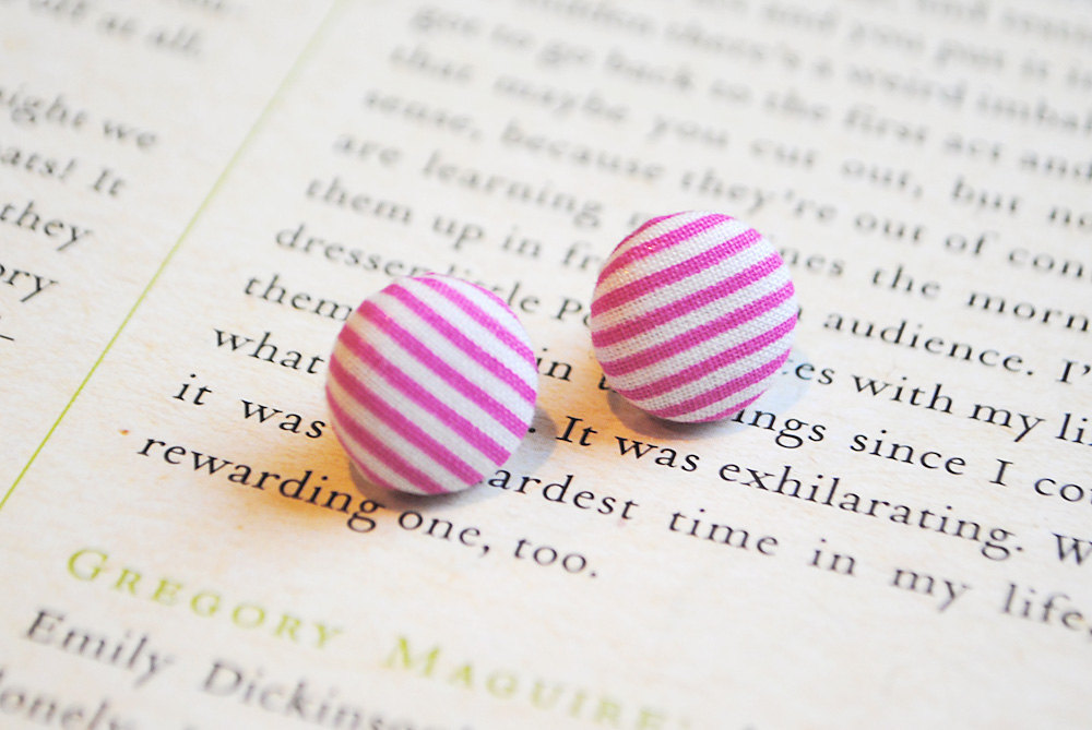 Candy Stripe Button Earrings, Pink, Nickel Studs
